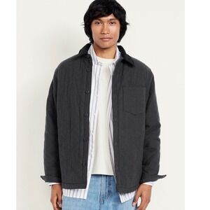 Old Navy Mens Quilted‎ Sherpa-Lined Flannel Shirt Jacket Size M Gray NWT